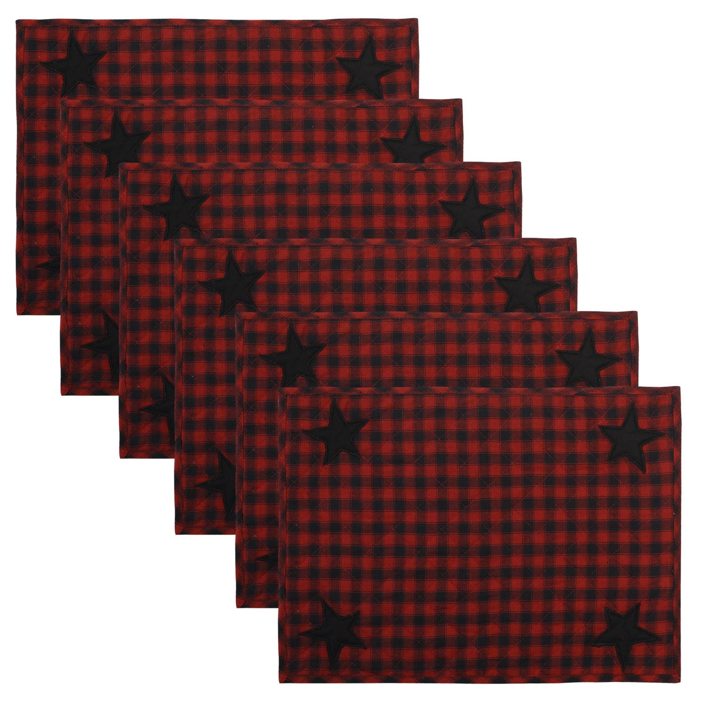 Quilted place mat with black star embroidered on Black/Red Country Plaid 14"X19" by HOME HEART Brands/Tablemat