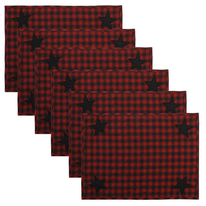 Quilted place mat with black star embroidered on Black/Red Country Plaid 14"X19" by HOME HEART Brands/Tablemat