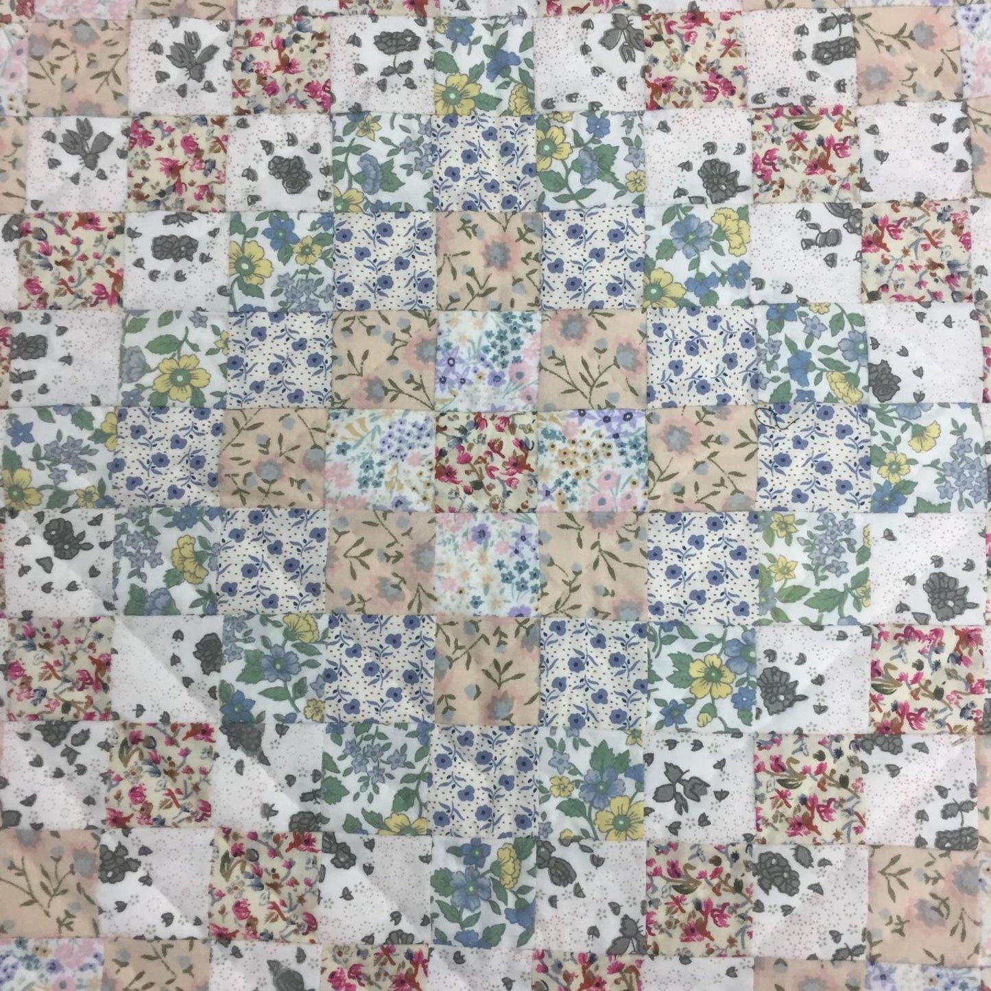 Hand made Hand quilted Block Quilt, Table Topper, Throw quilt calico floral cotton square zig zag quilt by Home Heart brands (Made in India)
