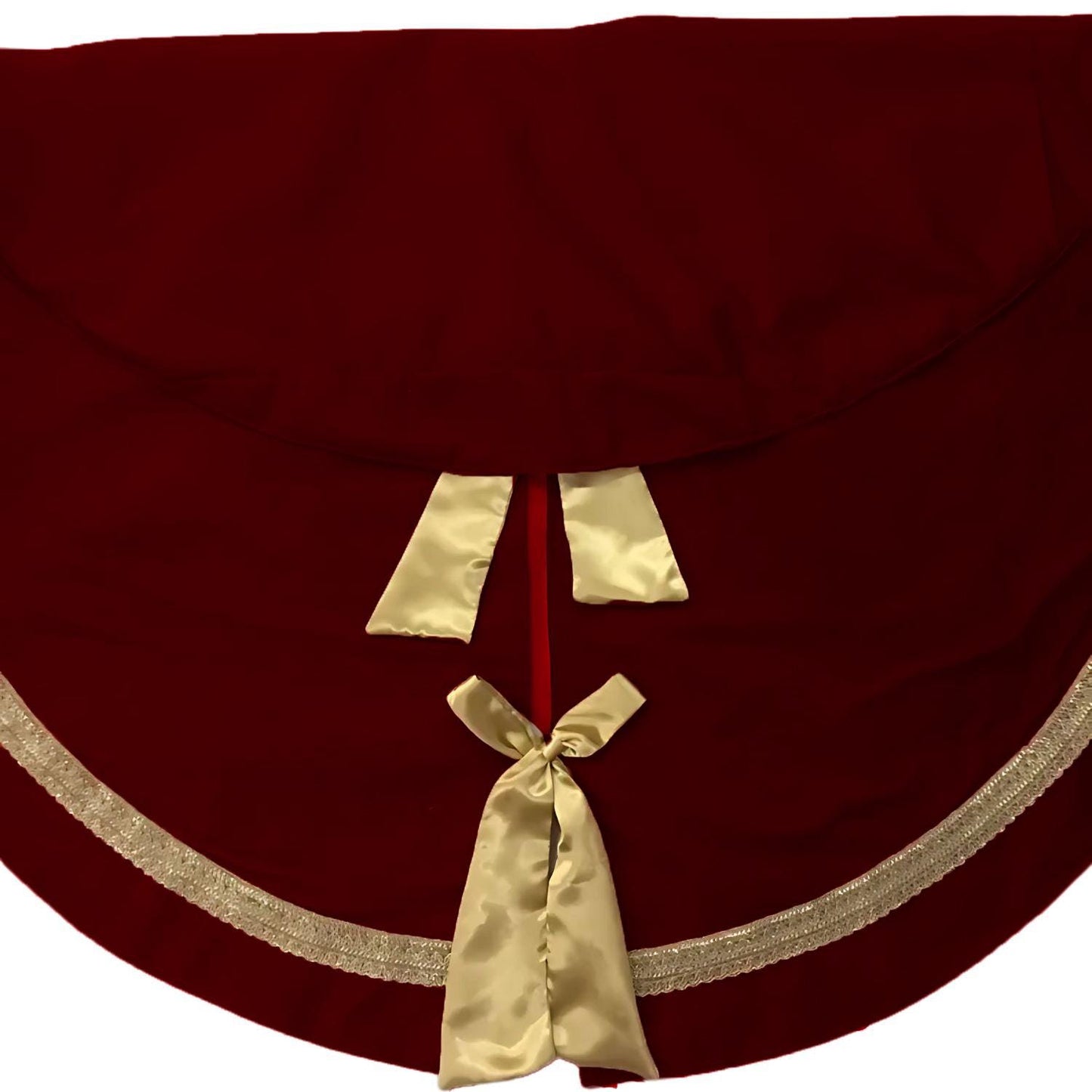 Christmas tree skirt hand crafted Luxurious maroon velvet & satin bow double Layer Heirloom Quality by HOME HEART Brands(Made in India)