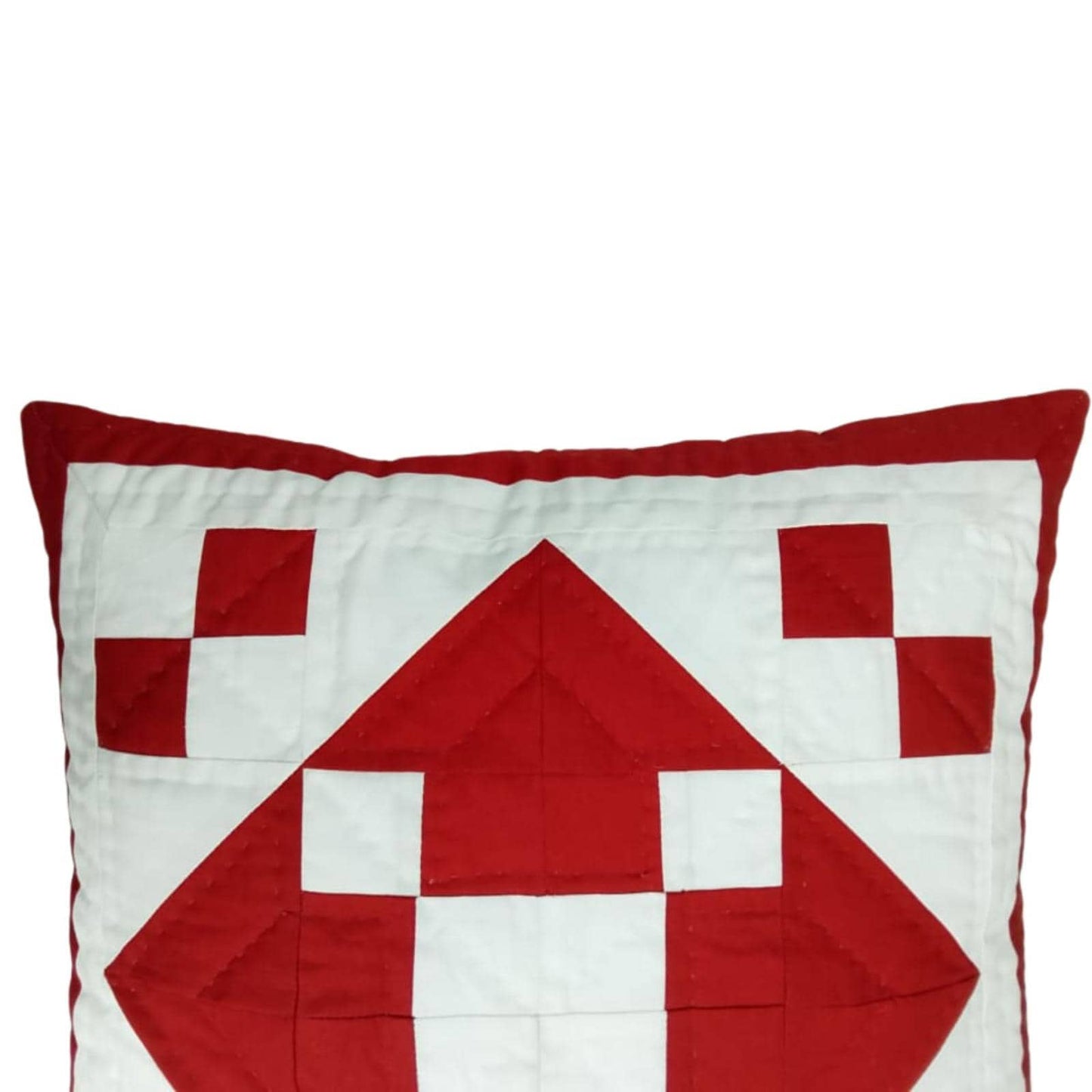 Hand made hand Quilted patchwork pillow cover, cushion cover, throw pillow cover Calico red off-white by HOME HEART Brands(made in India)