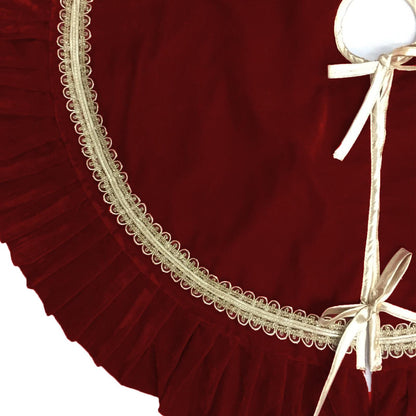 Tree Skirt with ruffle Handcrafted burgundy wine Velvet, Gold Trim & gold border Double Layer Heirloom by HOME HEART Brands(Made in India)