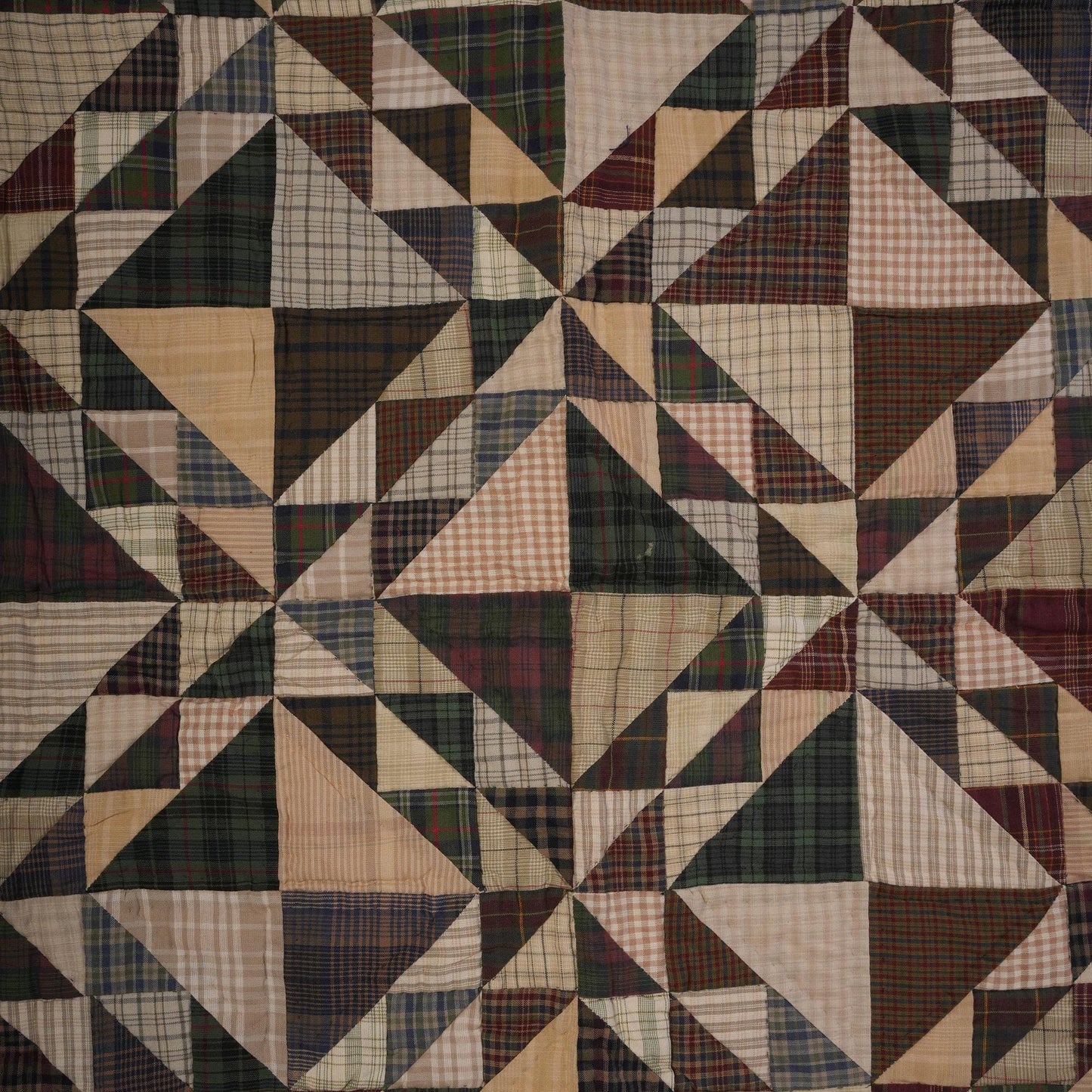 Hand made Hand quilted Throw Quilt, Wall hanging, 45"x45" country Flying geese multi plaid quilt by Home Heart brands (Made in India)