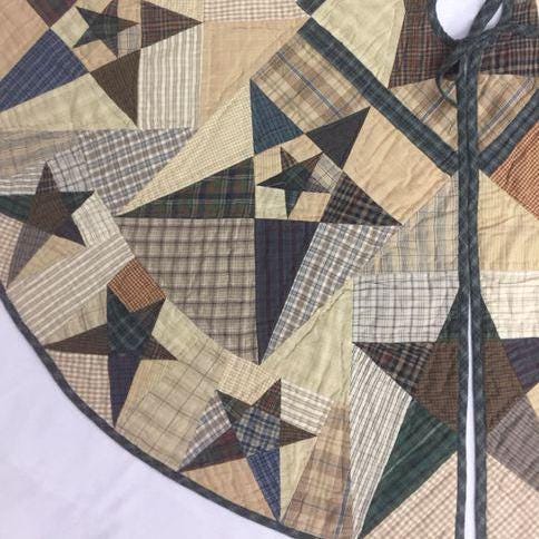 Christmas tree skirt 48 inch round hand made hand quilted patchwork primitive star plaid  tree skirt Thick Double Layer by HOME HEART Brands