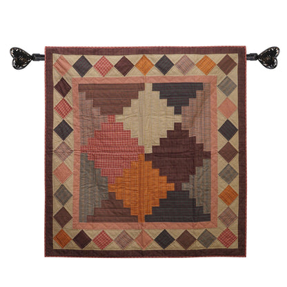 Hand Quilted Throw quilt, wall hanging ,Table Topper 45"x45" patchwork country Autumn Rocky mountain by Home Heart brands (Made in India)