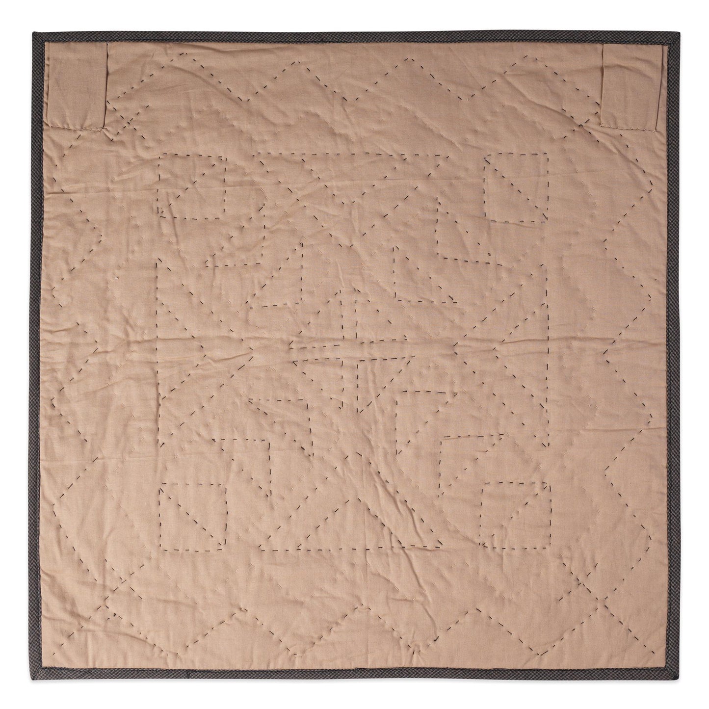 Hand made Hand quilted Wall hanging Quilt,Table Topper 19"x19" Primitive flying geese Black beige plaid by Home Heart brands (Made in India)