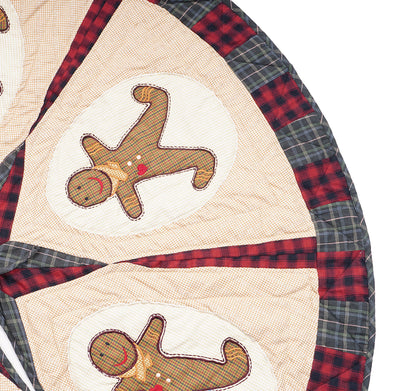 Christmas tree skirt quilted patchwork embroidered Ginger bread plaid thick Double Layer Heirloom by HOME HEART Brands(Made in India)
