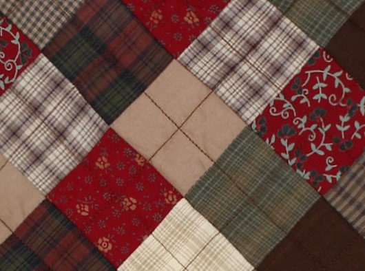 Quilted placemat & table mat patchwork red brown country  plaid, calico print by HOME HEART Brands( made in INDIA)