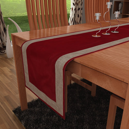 Velvet Table Runner & Toppers Premium cardinal red with ivory lurex jute border double layer by Home Heart Brands(made in INDIA)