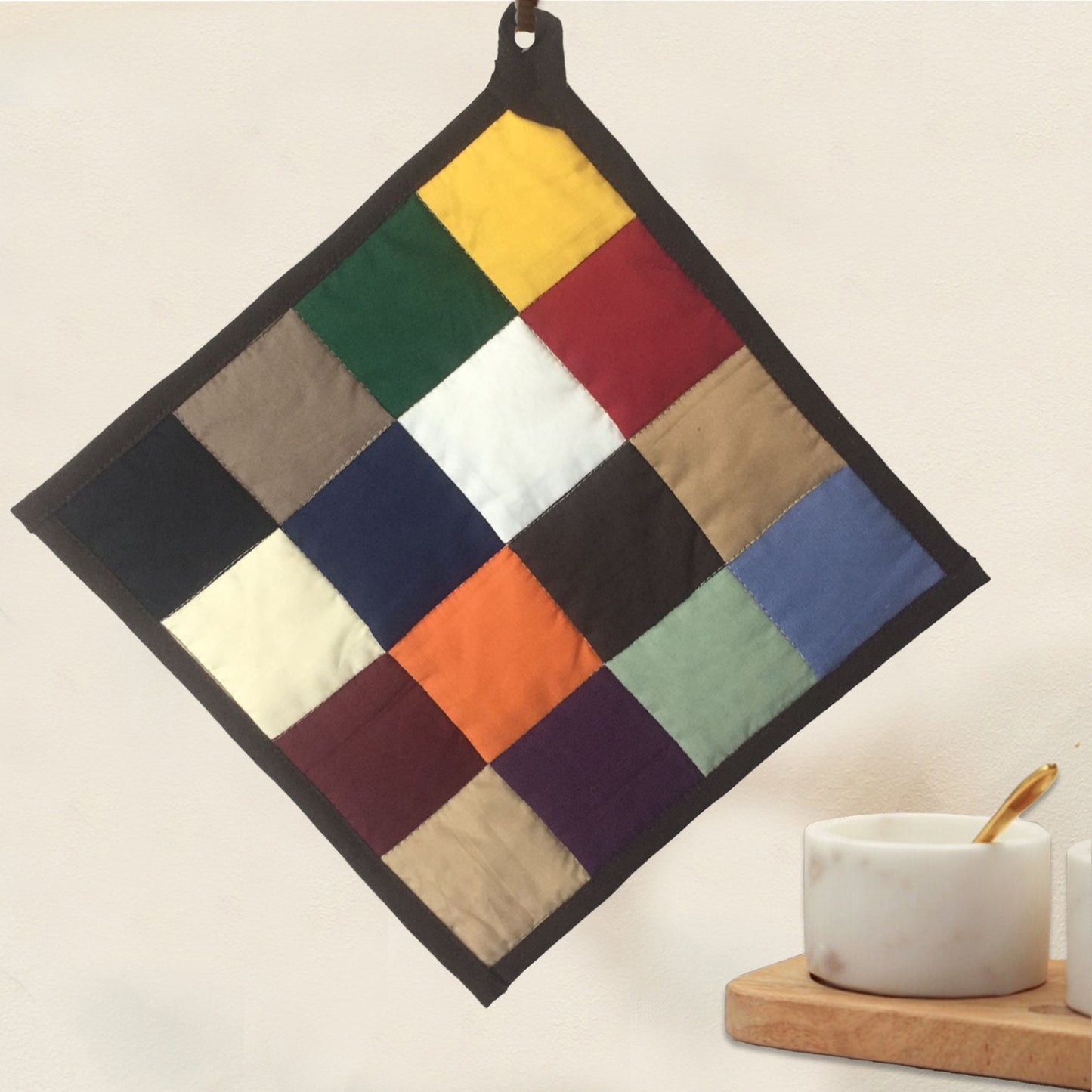 Quilted Pot Holder/Table topper/hot pads patchwork for kitchen Quilted square Mix plain 9"x9" by HOME HEART Brands( Made in India)