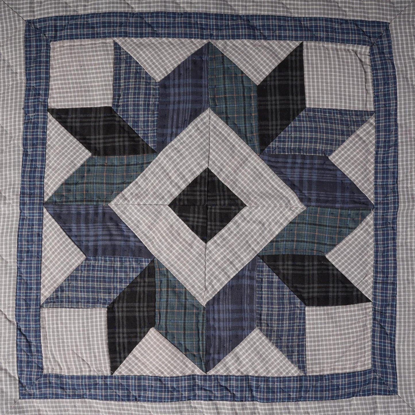 Hand made Hand quilted Throw Quilt, Table Topper 20"x20" Broken star blue plaid quilt by Home Heart brands (Made in India)