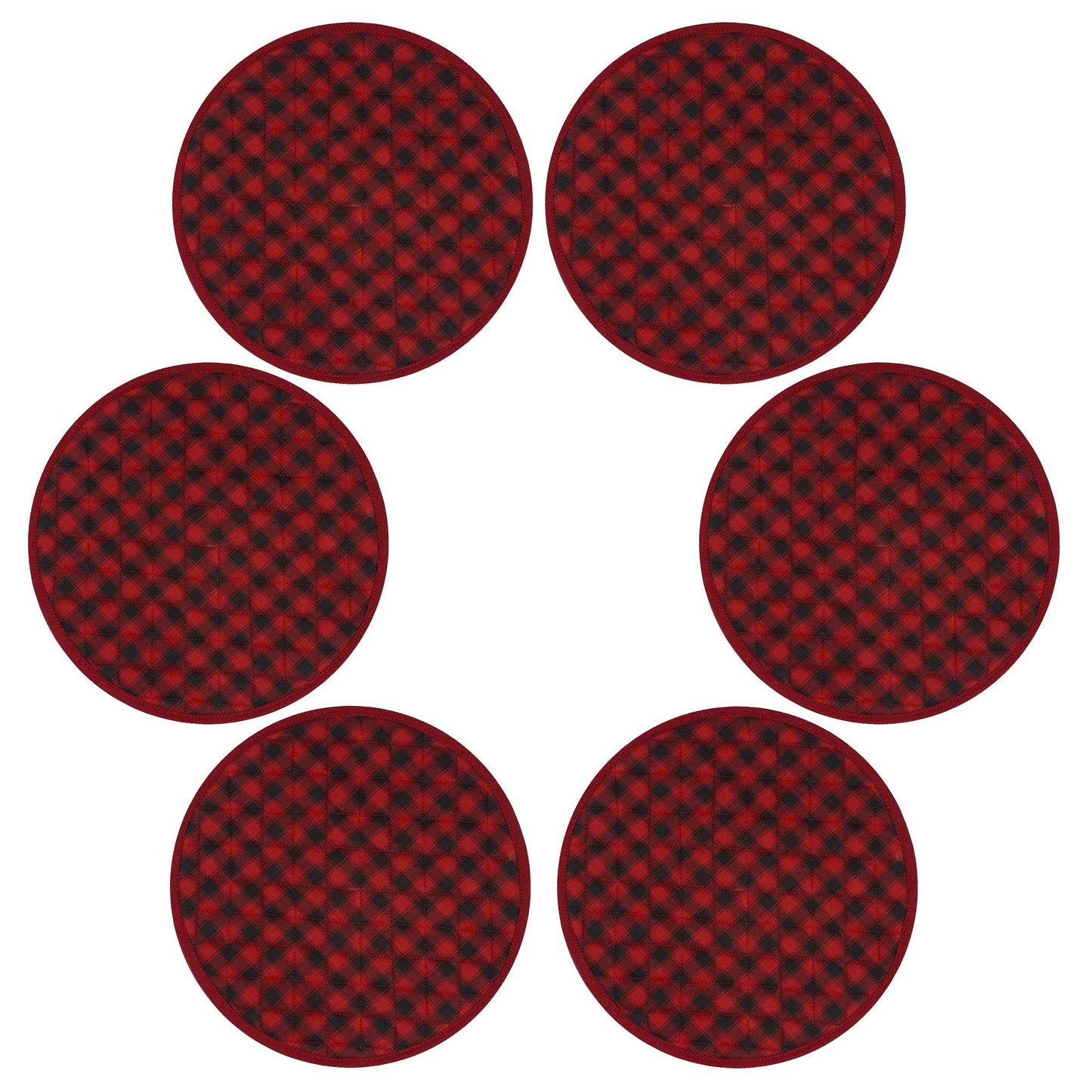 Wedge quilted placemat ,Trivet, pot holder, table mat Farm house Buffalo plaid cotton dark red black reversible by HOME HEART Brands(India)
