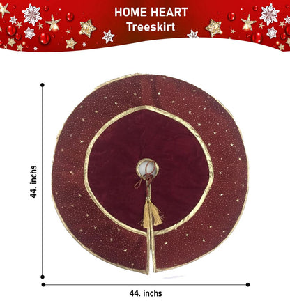 Christmas tree skirt classic micro maroon red Velvet fabric with gold bonded star fabric border Thick Double Layer by HOME HEART Brands
