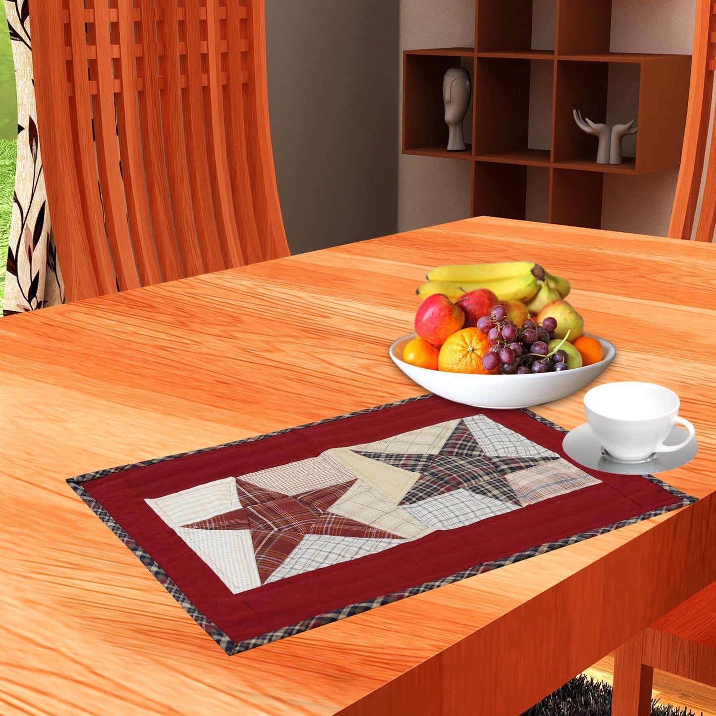 Quilted placemat & table mat patchwork rustic star country  plaid by HOME HEART Brands( made in INDIA)