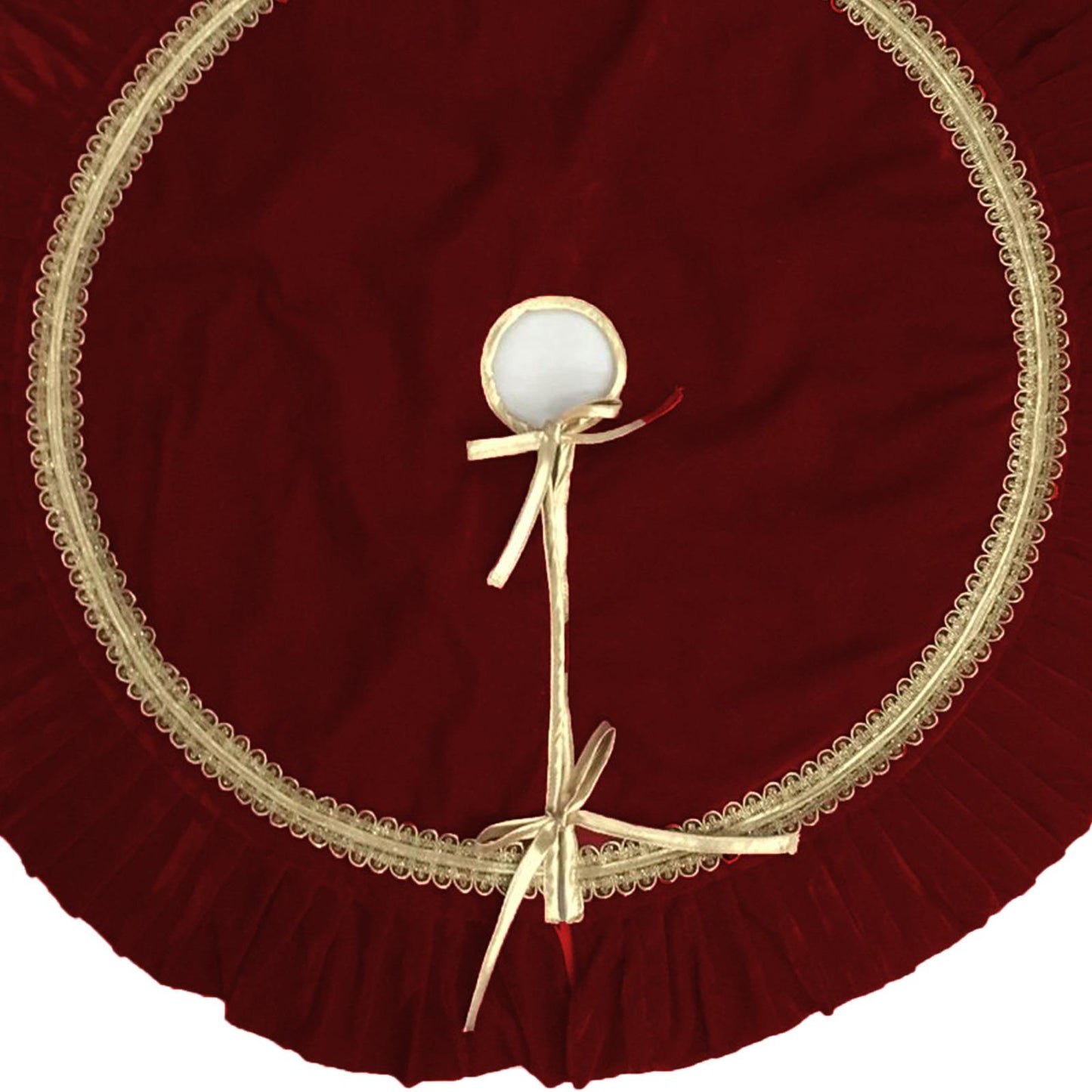 Tree Skirt with ruffle Handcrafted burgundy wine Velvet, Gold Trim & gold border Double Layer Heirloom by HOME HEART Brands(Made in India)
