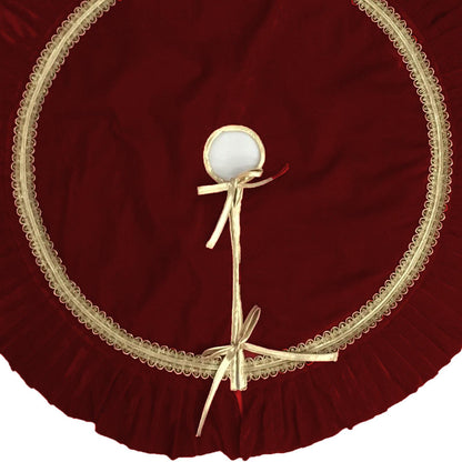Tree Skirt with ruffle Handcrafted burgundy wine Velvet, Gold Trim & gold border Double Layer Heirloom by HOME HEART Brands(Made in India)