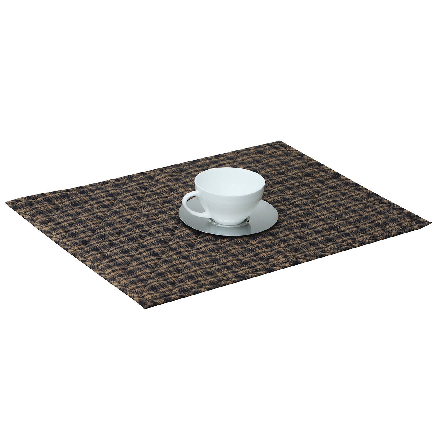 Quilted PLACEMAT Black/Beige Country Plaid Country Plaid 14"X19" by HOME HEART Brands/Tablemat