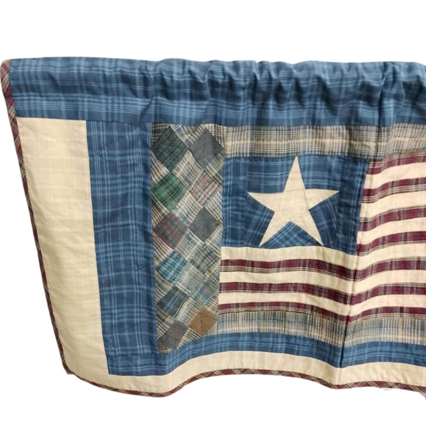 Window valance panel Plaid patchwork quilted Old glory Americana flag Window Treatment  valance 17"x72" by HOME HEART Brands (Made in India)