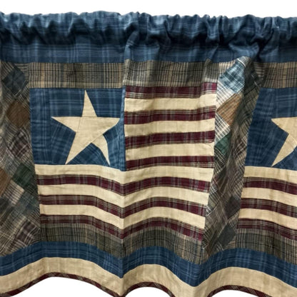 Window valance panel Plaid patchwork quilted Old glory Americana flag Window Treatment  valance 17"x72" by HOME HEART Brands (Made in India)
