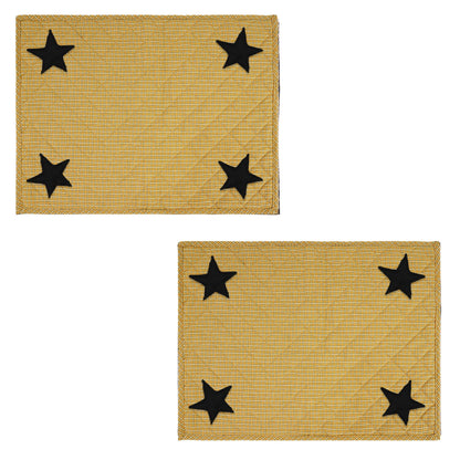 Quilted PLACEMAT & Table toppers Table mat black star embroidered halloween orange Country Plaid 14"X19" by HOME HEART Brands(Made in India)