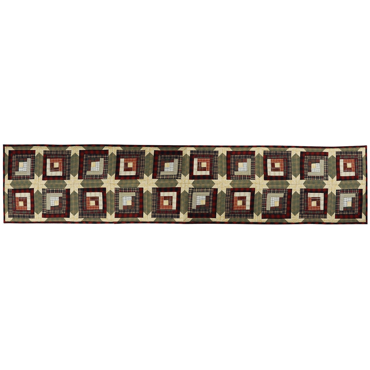 Quilted Table Runner, Wallhanging & Table Toppers Country cabin green gold plaid patchwork by HOME HEART Brands( Made in India)