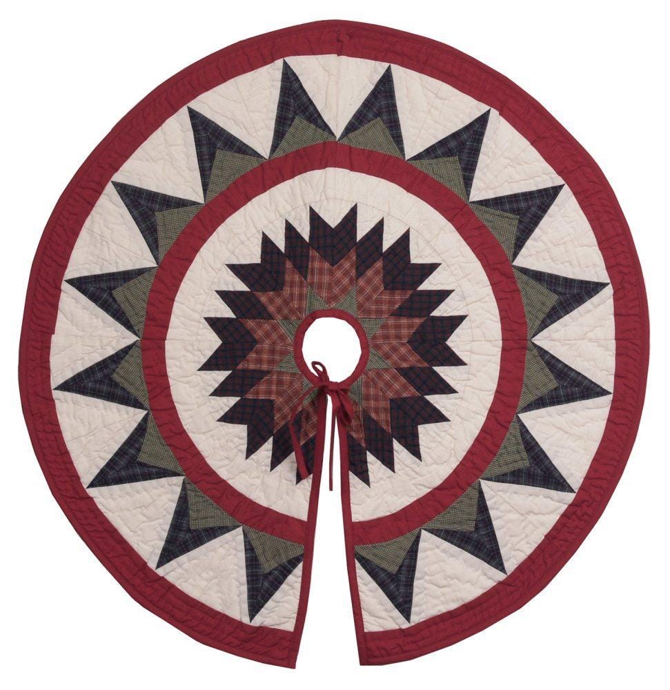 Christmas tree skirt Table top tree skirt Lone Star calico plaid hand quilted patchwork Heirloom Quality by HOME HEART Brands(Made in India)