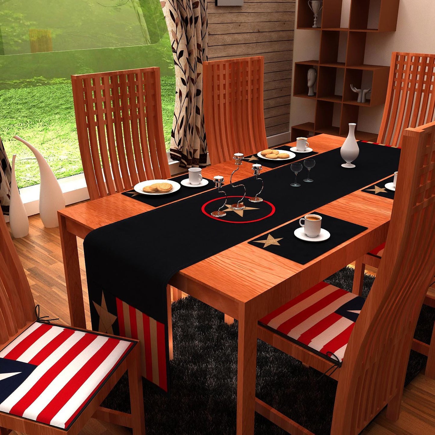 Chair Pad Premium tapestry cotton fabric OLD GLORY 2 inch thick seat pad with ties Any Size Available by Home Heart Brands(Made in India)