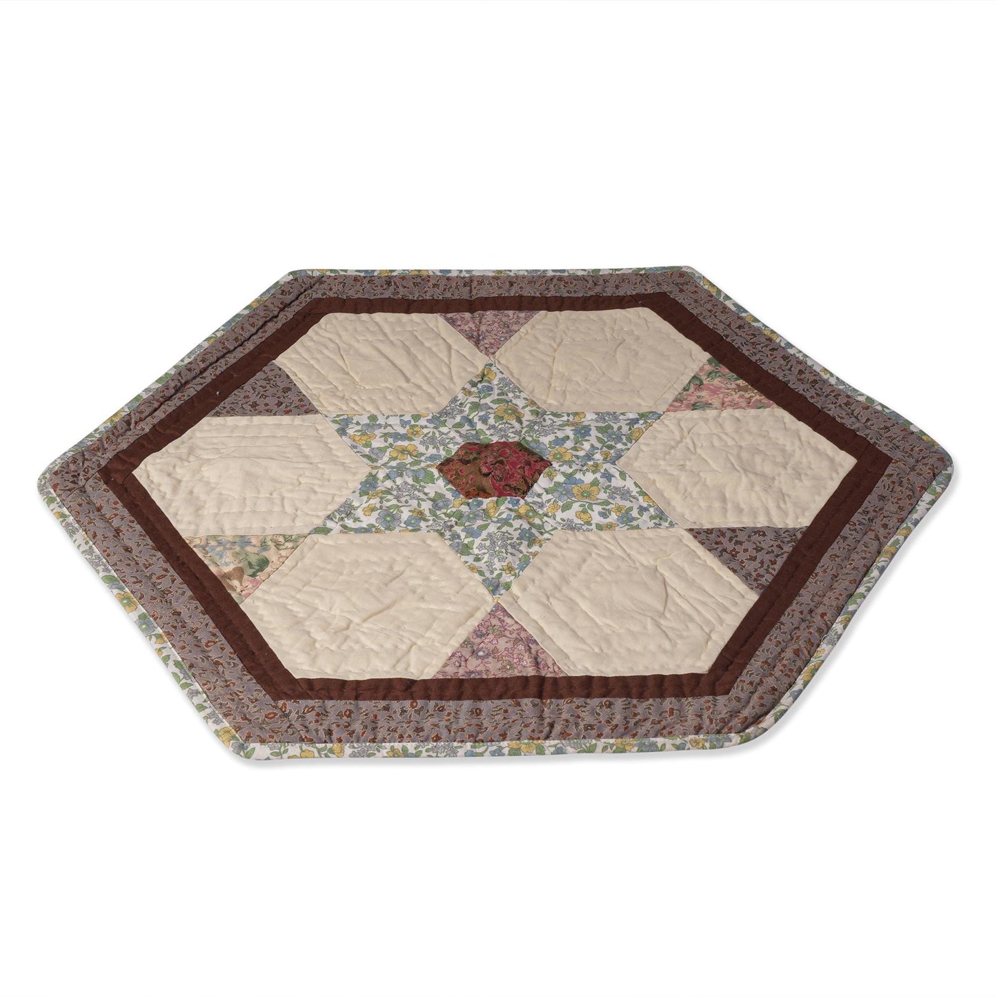 Hand made Hand quilted Throw Quilt, Table Topper 20"x20" hexagon star quilt by Home Heart brands (Made in India)