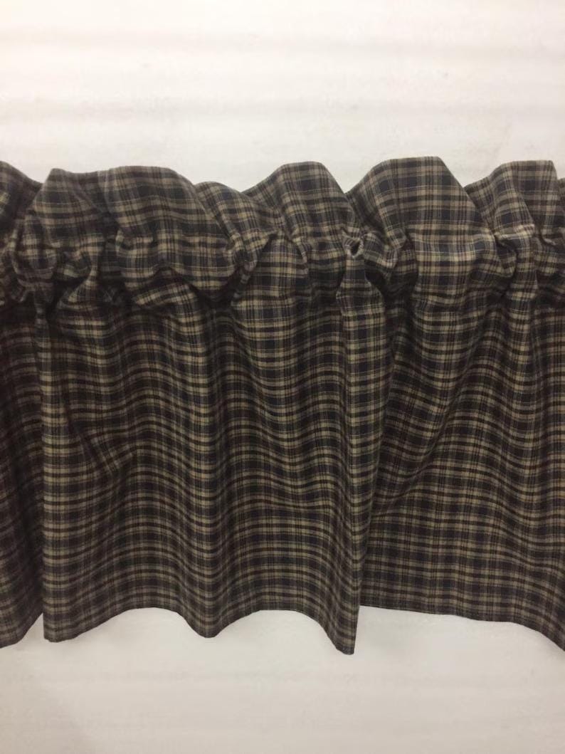 Plaid check Star embroidered valance panel Country black & beige Window Treatment Panels Check valance by HOME HEART Brands (Made in India)
