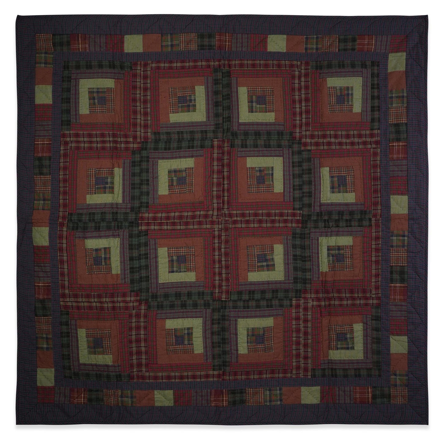 Throw Quilt, wall hanging quilt,Table Topper quilt 44"x44" Log cabin patchwork Hand Quilted 100% Cotton by Home Heart brands (Made in India)