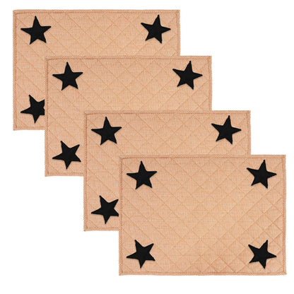 Quilted PLACEMAT & Table toppers Table mat black star embroidered peach brown Country Plaid 14"X19" by HOME HEART Brands(Made in India)