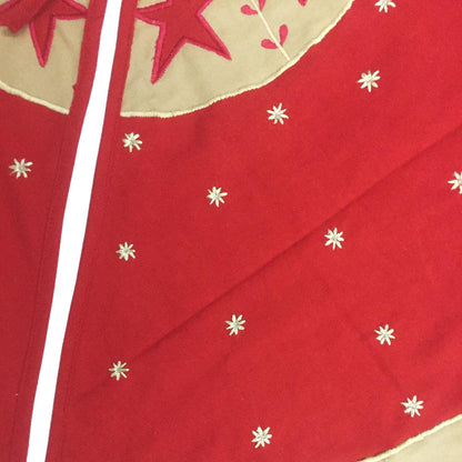 Christmas tree skirt Cotton Sturdy red Duck Fabric & red Star Appliqued Embroidered style by HOME HEART Brands