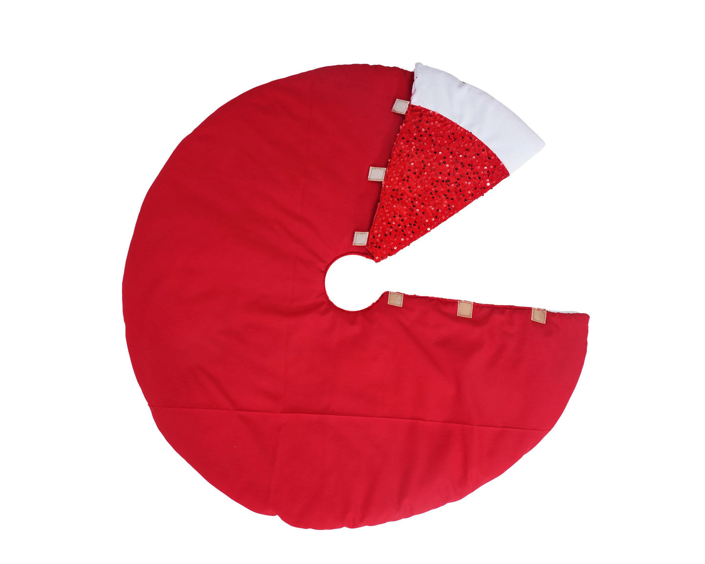 Christmas tree skirt Red Sequin Faux Velvet with White Faux Velvet Fabric Border Thick Double Layer by HOME HEART Brands
