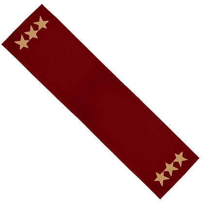 Cotton Table runner & Toppers Premium tapestry fabric dark red with beige star applique embroidered by Home Heart Brands(Made in India)