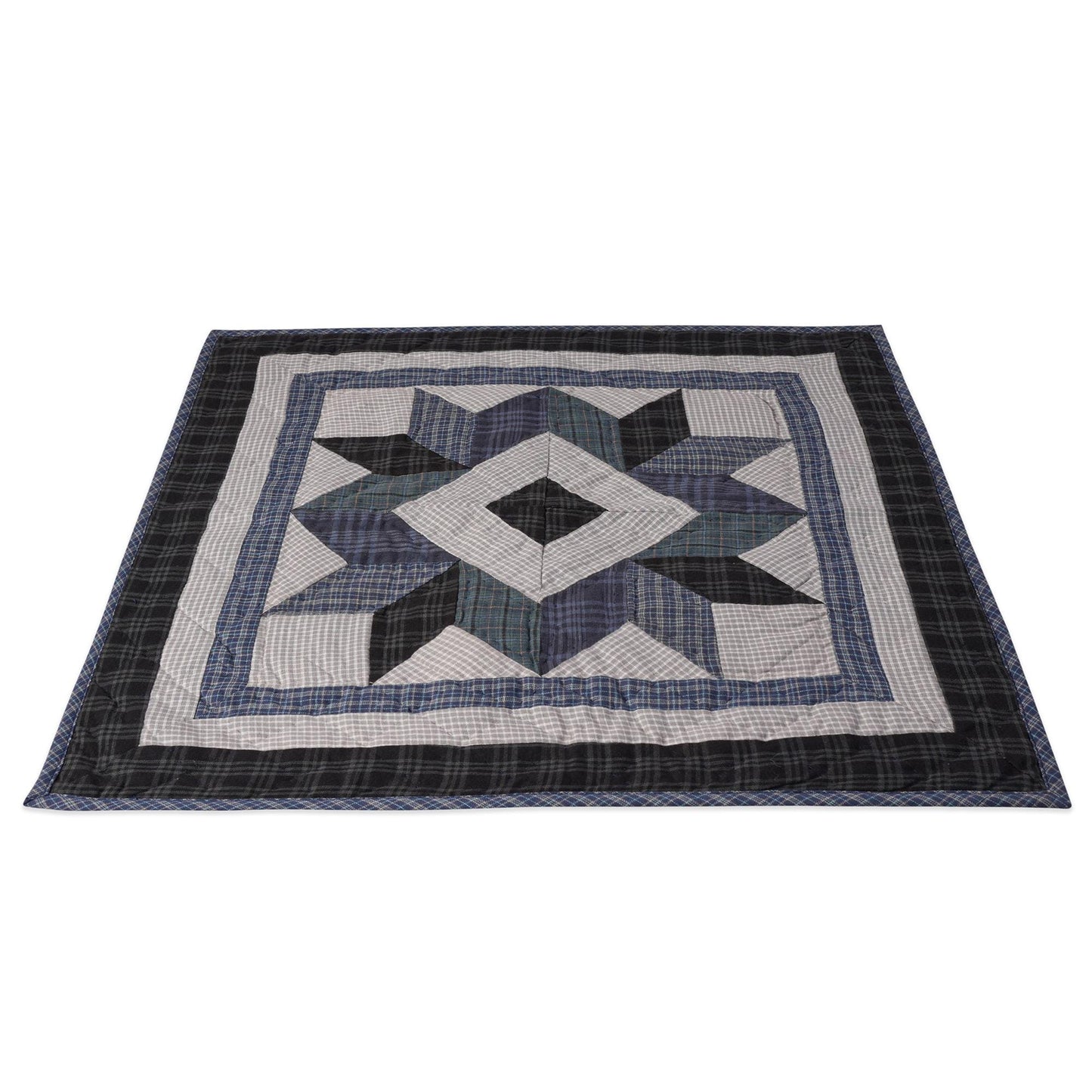 Hand made Hand quilted Throw Quilt, Table Topper 20"x20" Broken star blue plaid quilt by Home Heart brands (Made in India)