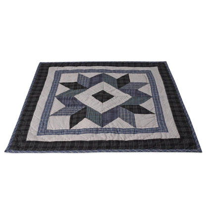 Hand made Hand quilted Throw Quilt, Table Topper 20"x20" Broken star blue plaid quilt by Home Heart brands (Made in India)