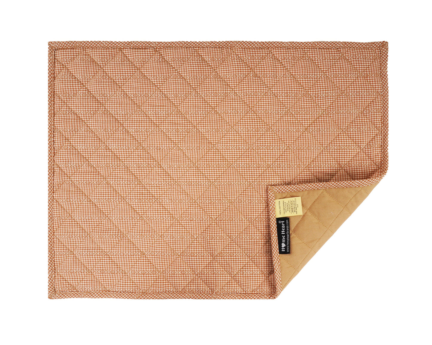 Quilted PLACEMAT Ginger bread light brown Plaid 14"X19" by HOME HEART Brands/Table mat(5927)