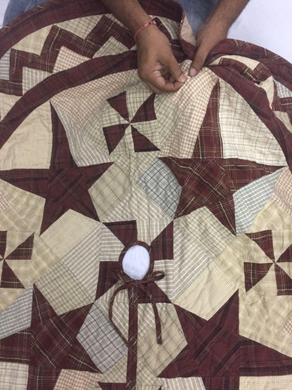 Christmas tree skirt 46" round hand made hand quilted patchwork colonial pinwheel star Thick Double Layer by HOME HEART Brands