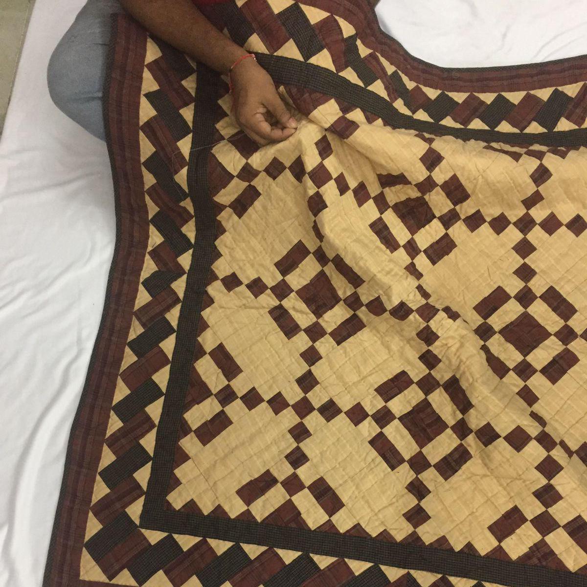 Hand made Hand quilted Throw Quilt, Table Toppers 44"x44"  Nine patch square patchwork Cotton quilt by Home Heart brands (Made in India)