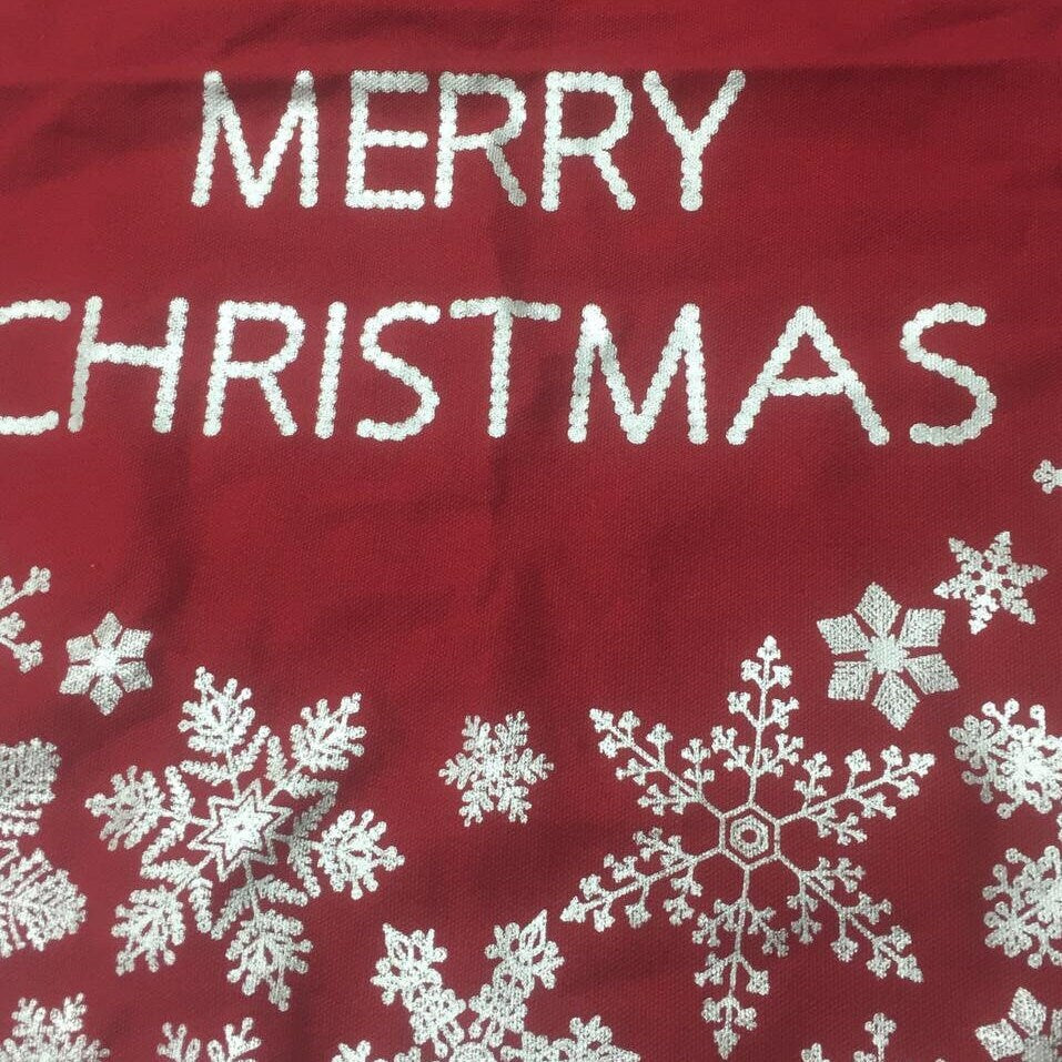 Table topper 24 inch round Merry Christmas 100% duck canvas cotton fabric with snow flakes foil printing(Made in India)