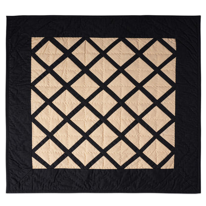 Hand made Hand quilted Throw Quilt, Table Topper Fishing net beige & black patchwork quilt by Home Heart brands (Made in India)