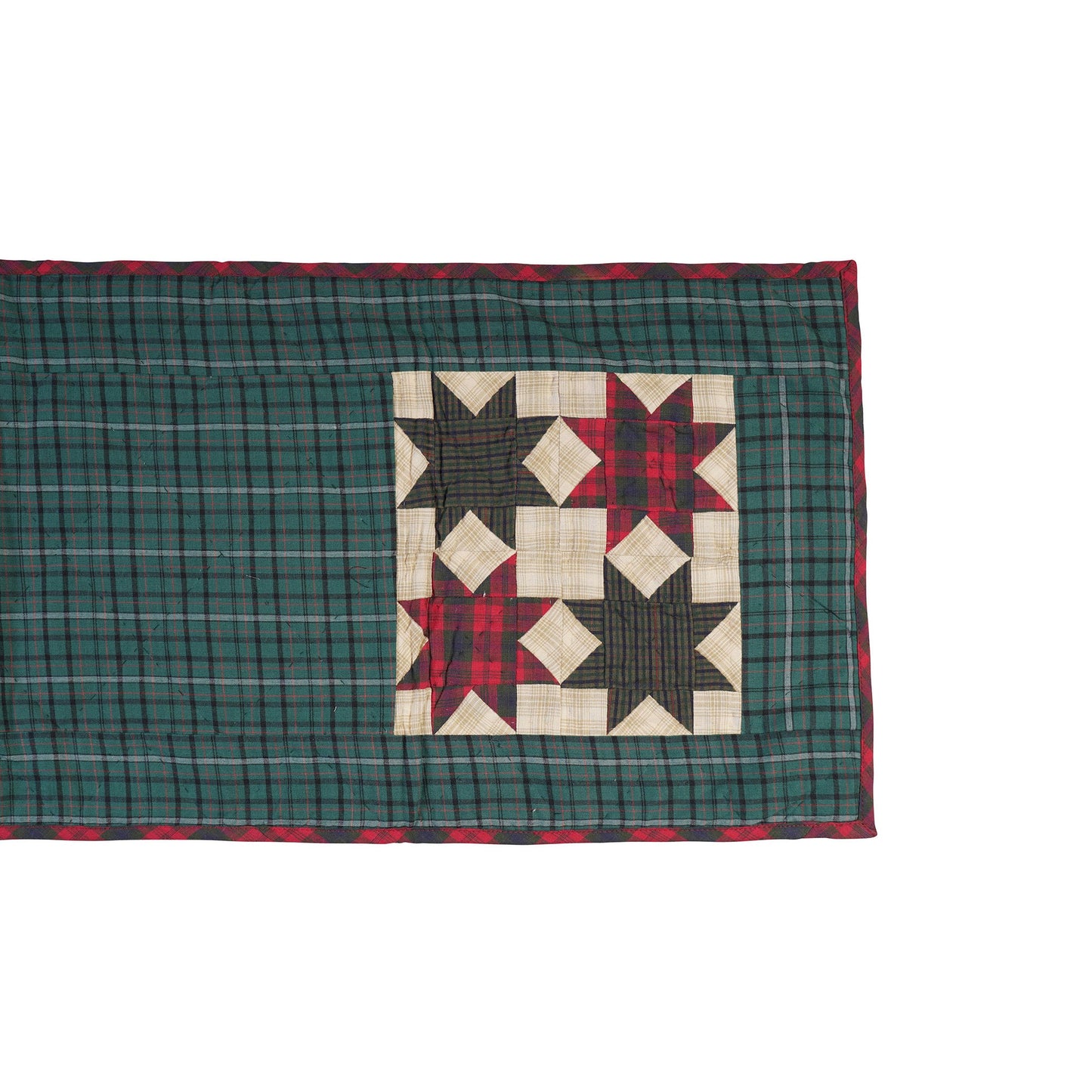Hand Quilted patchwork 13"x42" Table Runner & Toppers Country planned sampler plaid cotton fabric by HOME HEART Brands(made in INDIA)