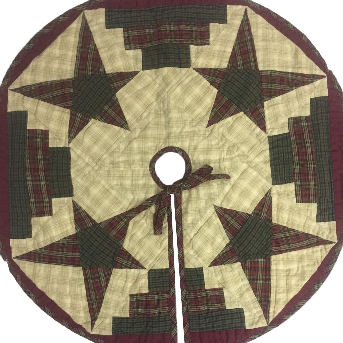 Christmas tree skirt 24" inch hand made hand quilted  star & stripes plaid Heirloom Quality tree skirt by HOME HEART Brands( Made in India)