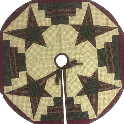 Christmas tree skirt 24" inch hand made hand quilted  star & stripes plaid Heirloom Quality tree skirt by HOME HEART Brands( Made in India)