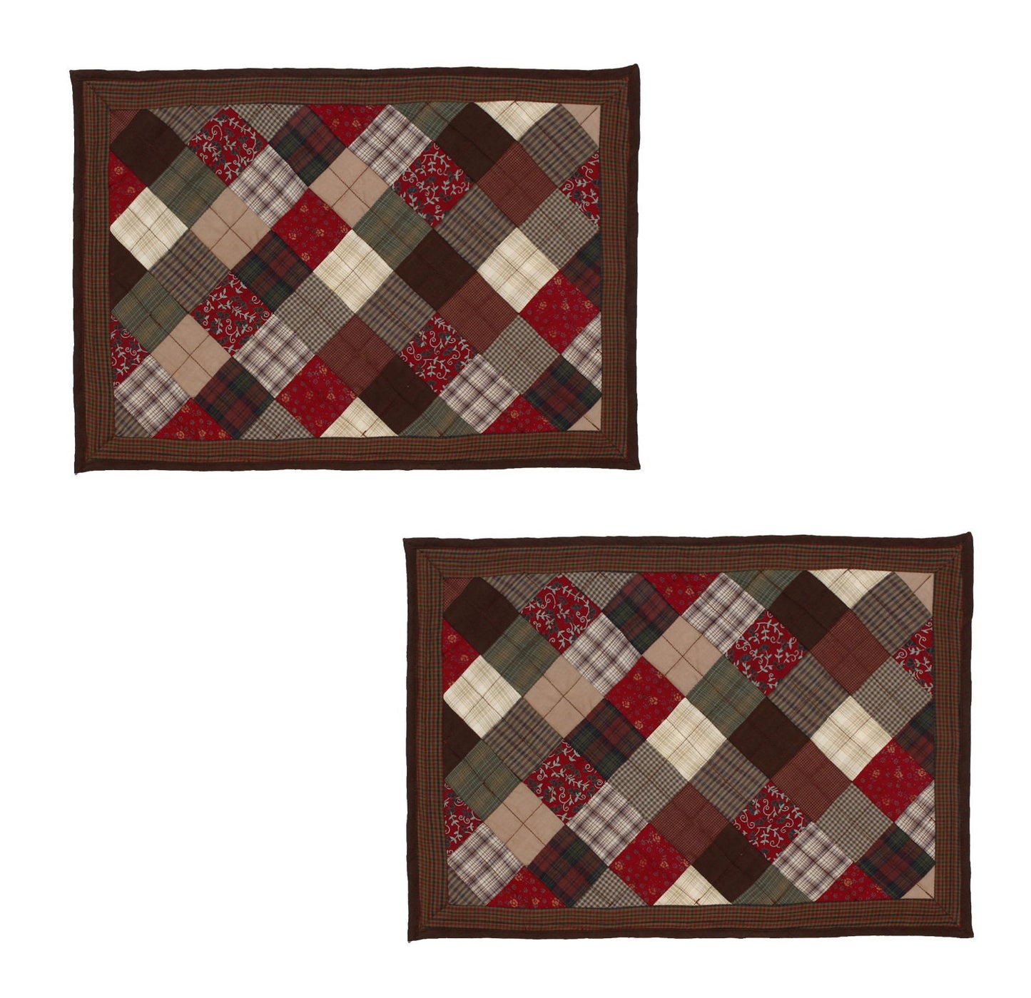 Quilted placemat & table mat patchwork red brown country  plaid, calico print by HOME HEART Brands( made in INDIA)