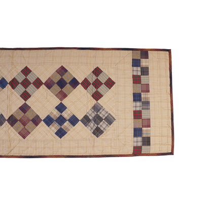 Hand Quilted patchwork 17"x50" Table Runner & Toppers Country Nine patch plaid cotton fabric by HOME HEART Brands(made in INDIA)