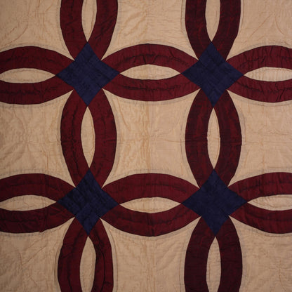 Hand made hand quilted unique Bangalore silk Double wedding ring 44"x44" patchwork Wall hanging & Toppers, baby quilt by HOME HEART Brands
