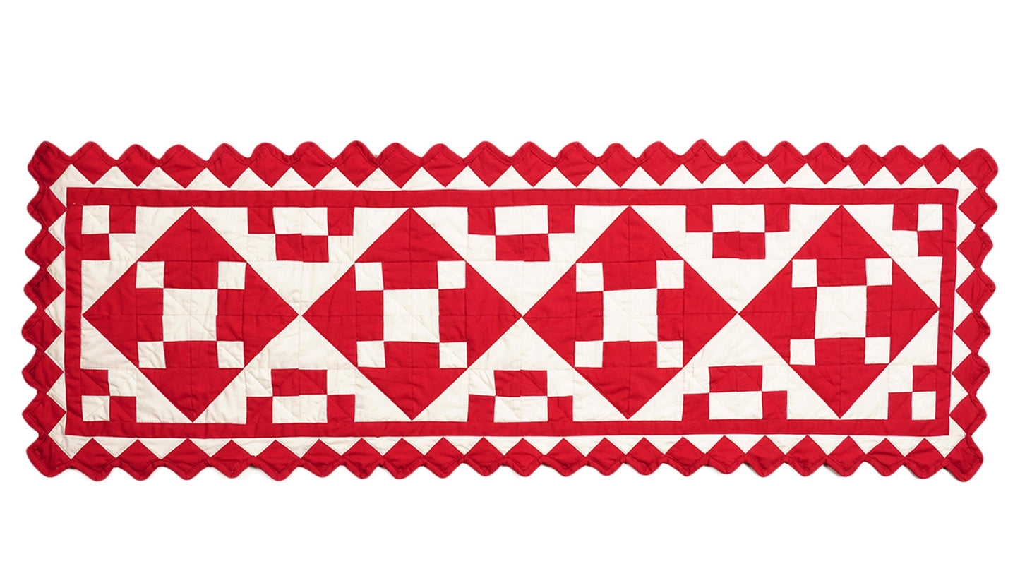 Quilted Table Runners & Toppers patchwork red diamond square calico by HOME HEART Brands( made in INDIA)