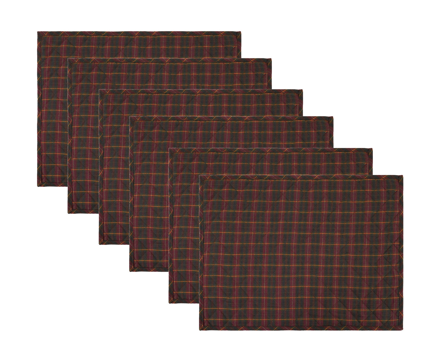 Quilted PLACEMAT Burgundy Green Country Plaid 14"X19" by HOME HEART Brands/Tablemat