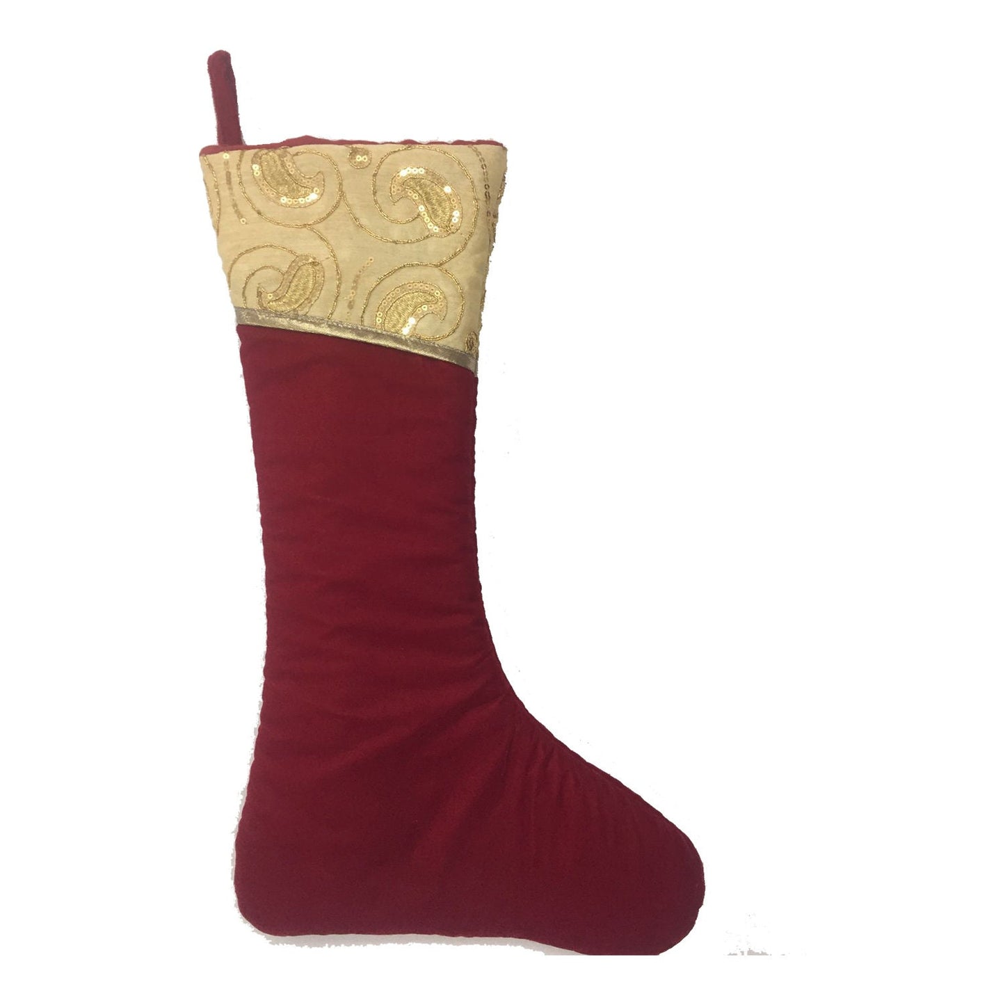 Christmas stocking red velvet & cream embroidered cuff Christmas decorations Handmade heirloom  by HOME HEART Brands(Made in India)